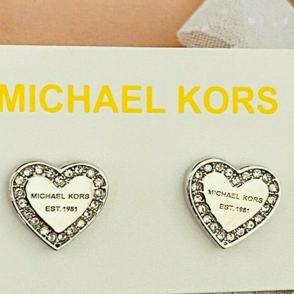 NEW Michael Kors Silver Logo Heart Charm Earrings - Picture 3 of 13